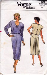 9215 VOGUE 1985 BLOUSON YOKE PLEAT DRESS LENGTHS PATTERN  14 or 8 choice uncut